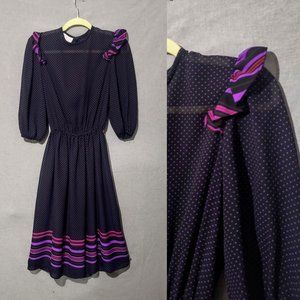 Vintage Lolita Black & Purple Polka Dotted Dress